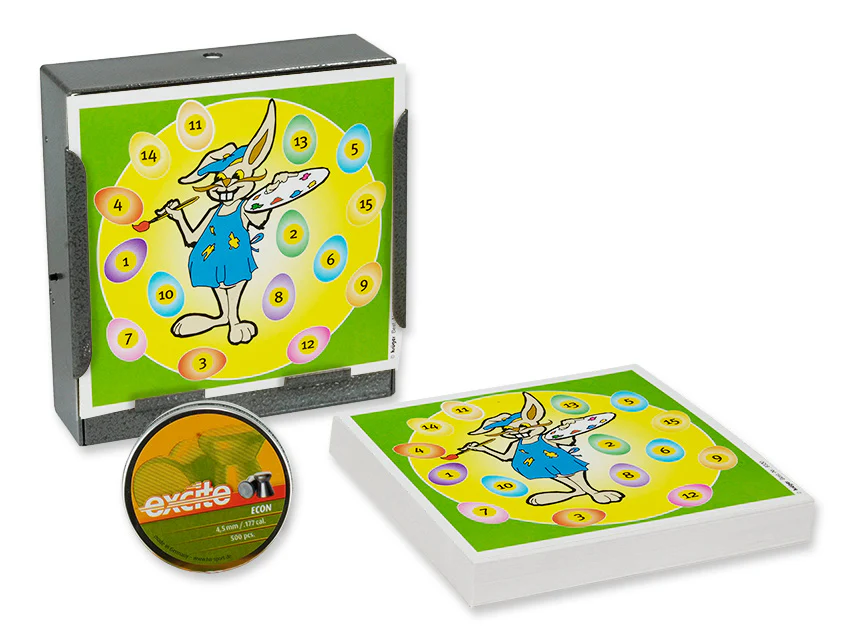 Kugelfang Set „Osterhase“ – Scheibenkasten mit Zielscheiben & 500 Diabolos 4,5 mm