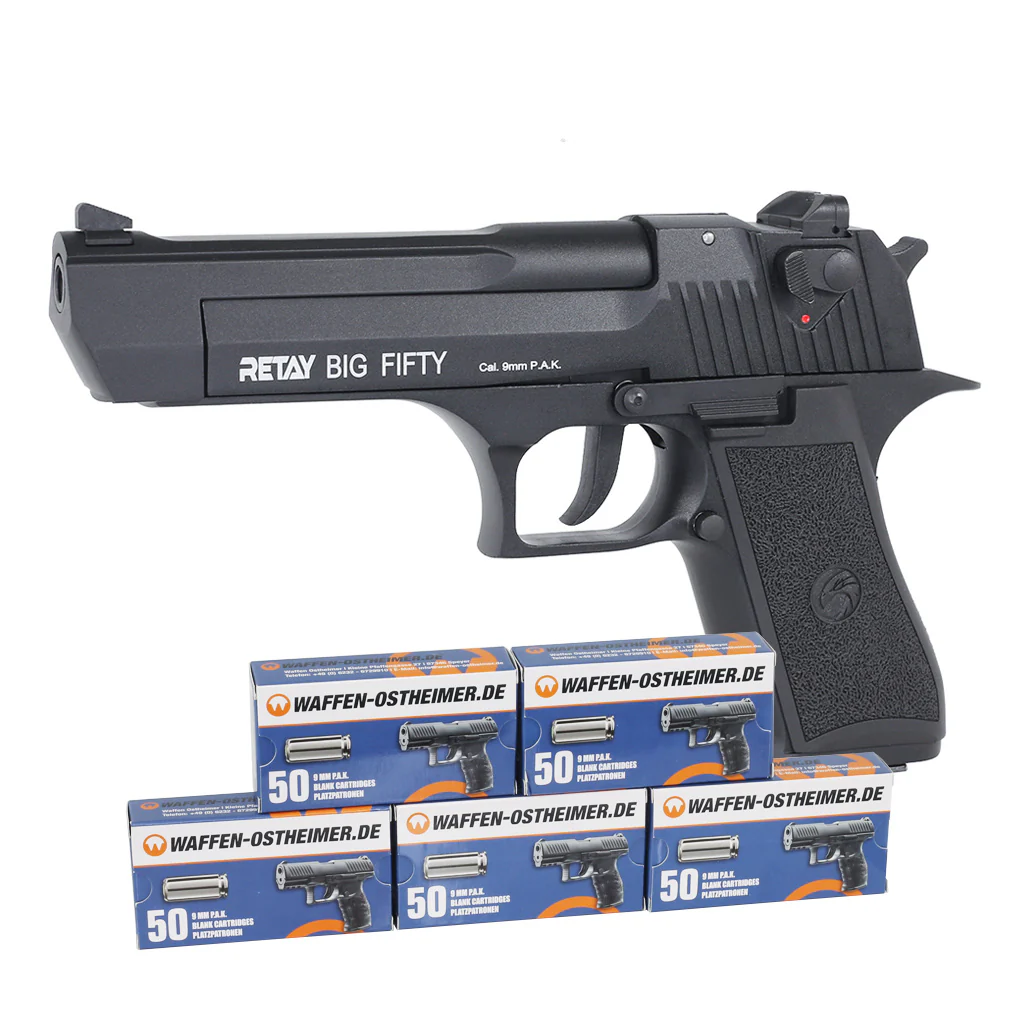 RETAY Big Fifty Black Schreckschusspistole 9mm PAK in Vollmetall +250 Knallaptronen