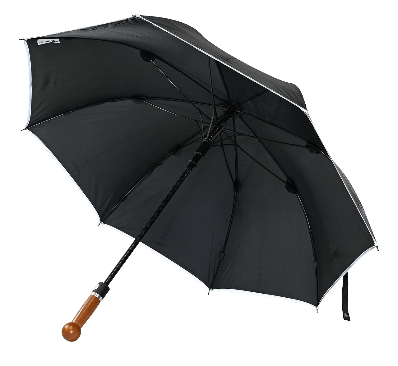 Sicherheitsregenschirm mit Nussbaumknauf und Reflektionsband - Image 5