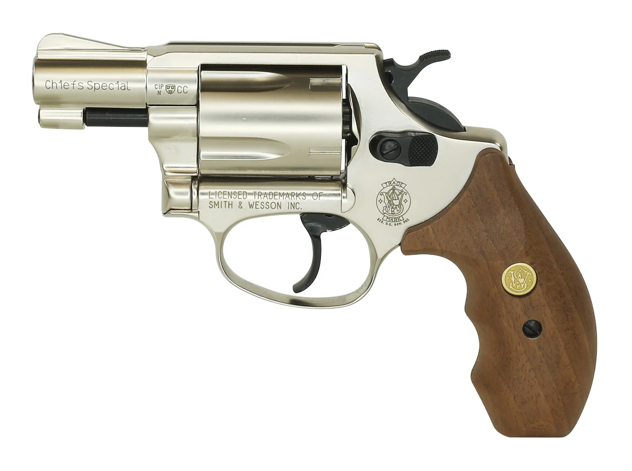 Smith & Wesson Chiefs Special Schreckschuss Revolver Vernickelt mit Echtholzgriffschalen - Image 2